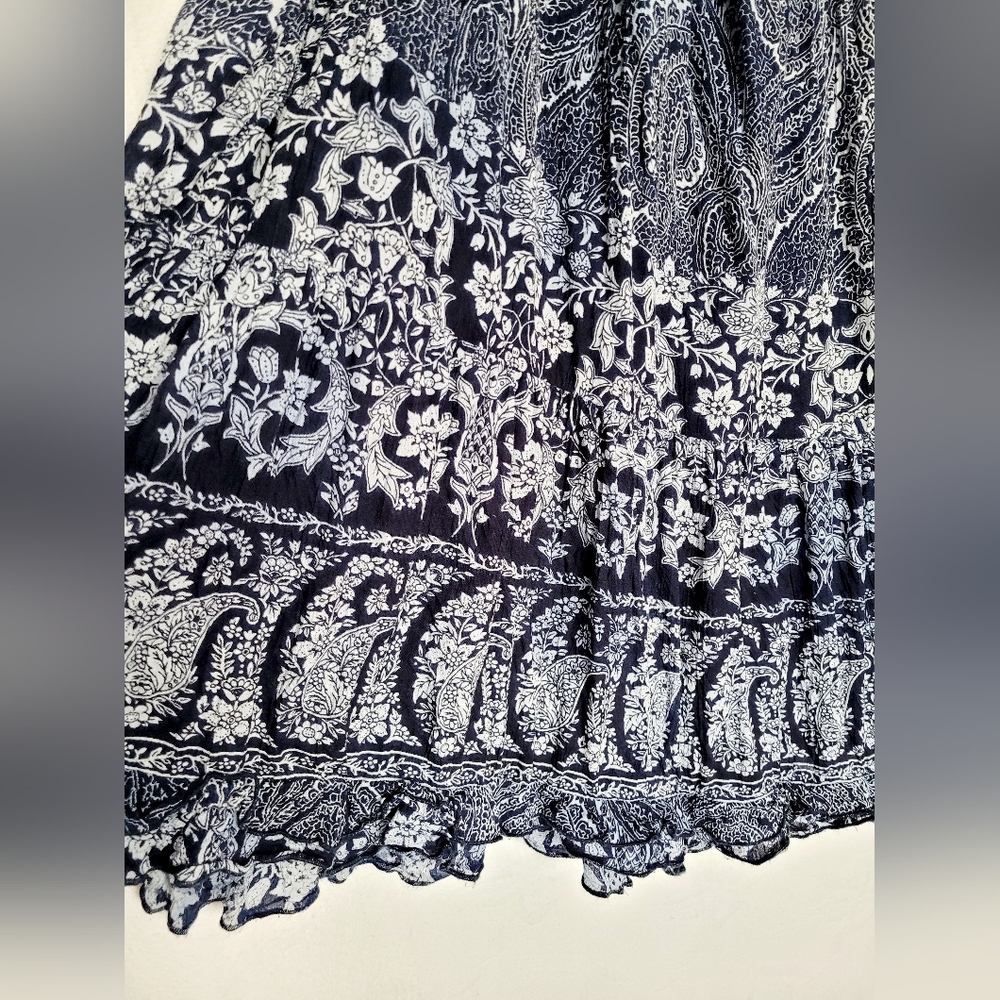 Roz&Ali Women's Plus Size 100%Rayon Maxi Skirt Crinkle Ruffle Pull On Blue 2X - Picture 11 of 12